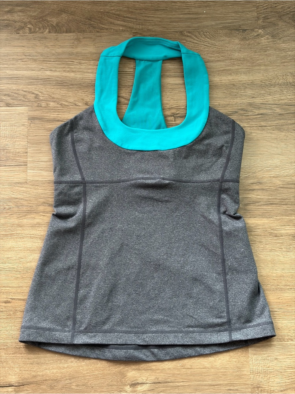 2013 Lululemon Scoop Neck Tank Top Heathered Grey Teal Racerback Size 8